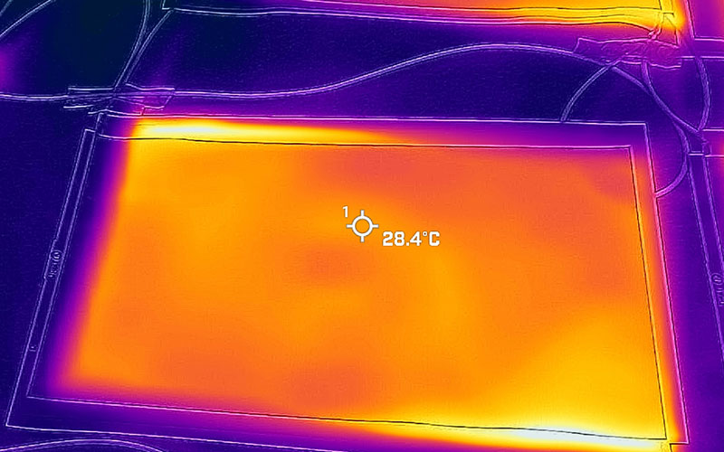 Heater inks case study demonstrating the thermal spread across a graphene heating panel.